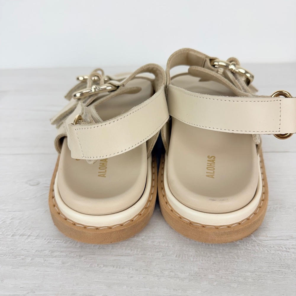 Alohas Harper Leather Sandals Womens 40 US 9 Cream Buckle Slingback Chunky - Picture 7 of 15